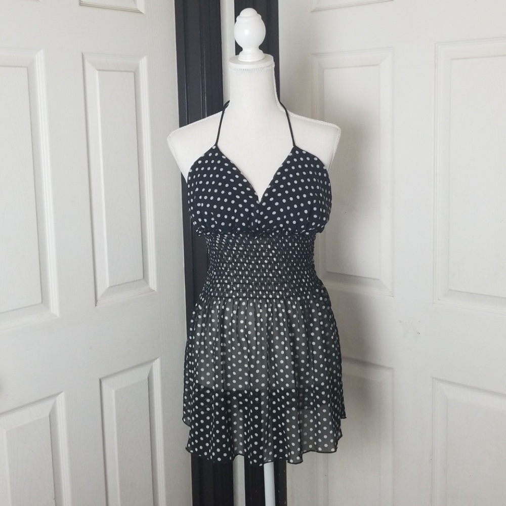 Bebe Sheer Polka Dot Babydoll Top - Sz S